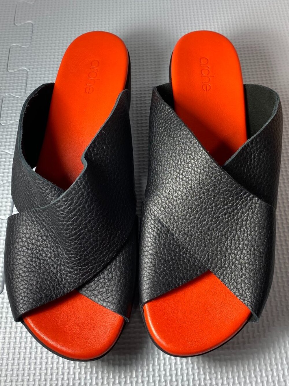 ARCHE Kimyra Leather Sandals Clogs FRANCE Black Orange 39 / US 8 NWOB (or. $275)
